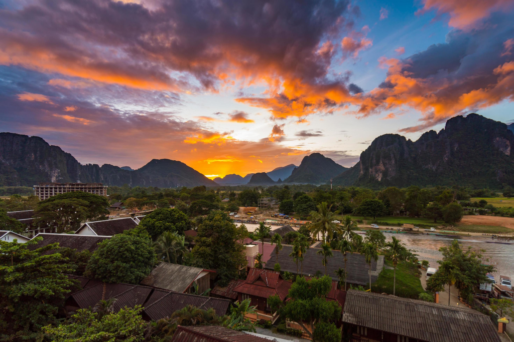 Sunset around the hills of vang vieng 