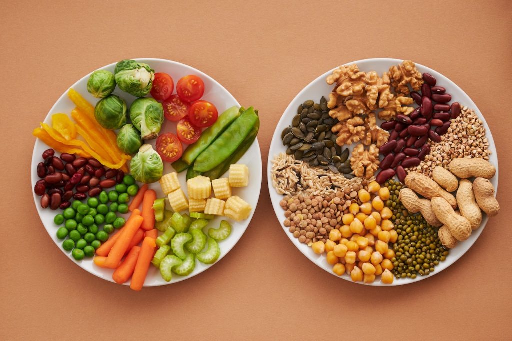 a picture of plates showing various foods depicting balanced diet