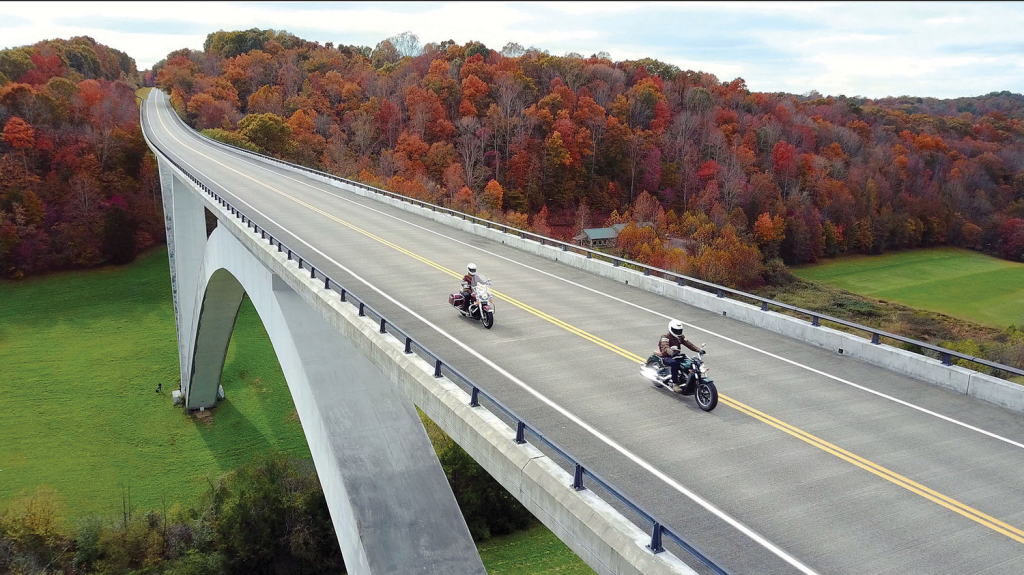 motorcycle touring on a bridge
